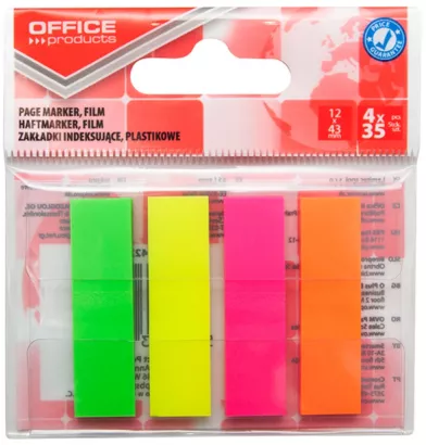 Zakładki Indeksujące PP 12x43mm Office Products 4x35 Neon