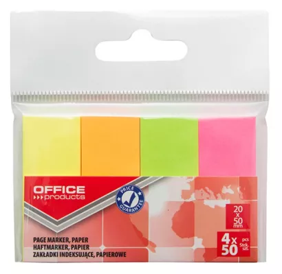 Zakładki Indeksujące Papierowe 20x50mm Office Products 4x50 Neon