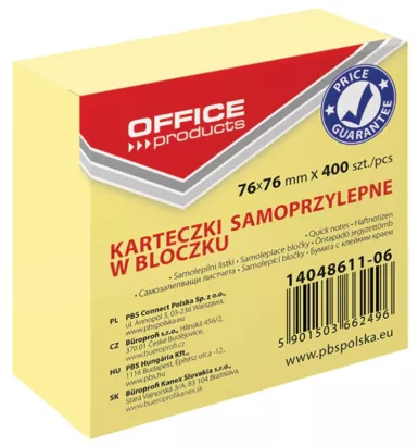 Bloczki Samoprzylepne Karteczki 75x75 400k Żółte Office