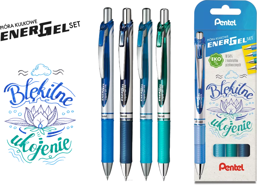 Pióro Kulkowe Zestaw Pentel 0,7 mm Błękitne Ukojenie