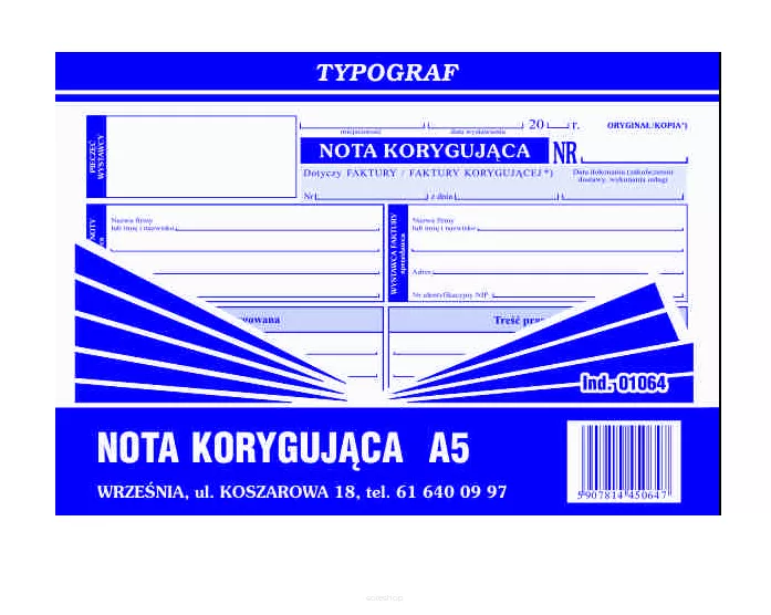 Nota Korygująca A5 Typograf 01064