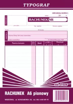 Rachunek A6 Pion Samokop. Typograf