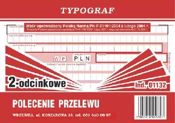 Polecenie przelewu / wpłata gotówkowa 2 odcinkowe A6 Typograf