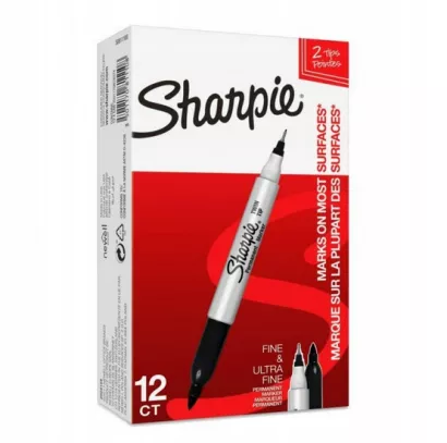 12 szt. Marker Budowlany Dwustronny Permanentny Sharpie Twin Tip Czarny