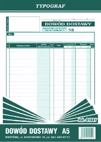 Dowód dostawy A5 - pion samokop. Typograf