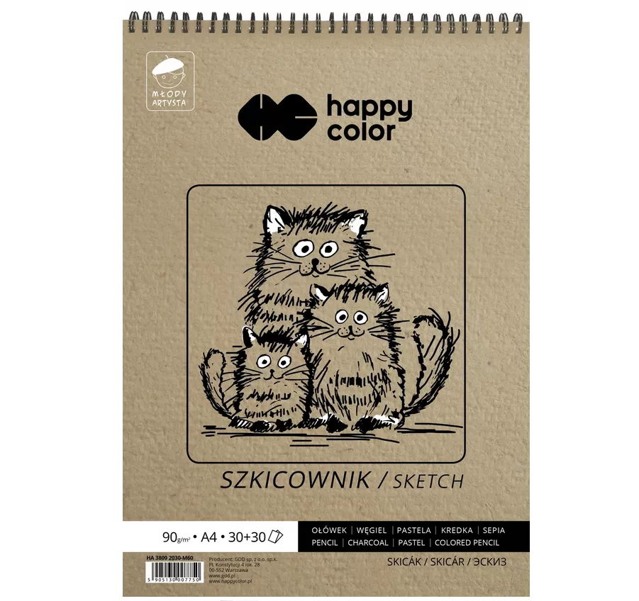 Szkicownik Na Spirali Dwukolorowy Happy Color Młody Artysta A4 90g/m2