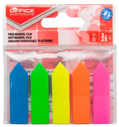 Zakładki Indeksujące PP Strzałki 12x45mm Office Products 5x25 Neon