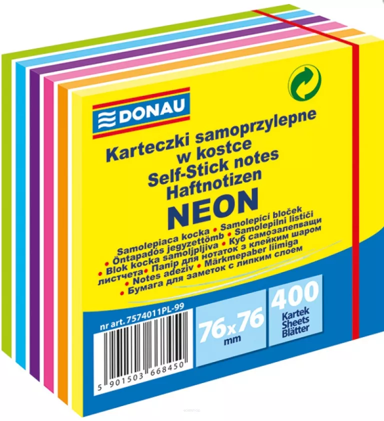 Bloczki Samoprzylepne Karteczki 75x75 400k Neon Donau