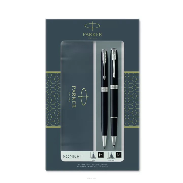 Parker Sonnet DUO Black Laquer Zestaw Prezentowy Długopis Pióro Kulkowe M