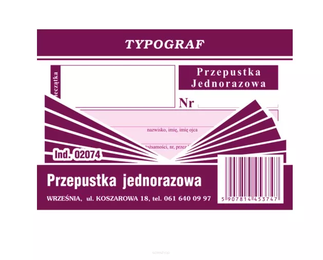 Przepustka Jednorazowa Typograf 02074 A7