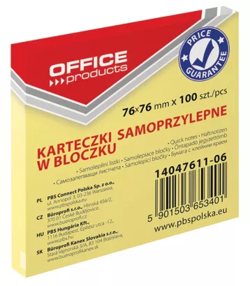 Bloczki Samoprzylepne 76x76mm 1x100 Krt. Pastel Jasnożółte Office Products