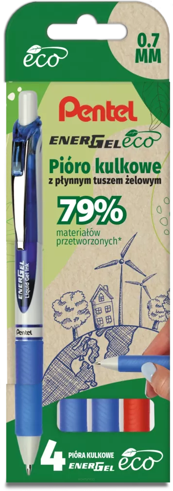 Pióro Kulkowe Zestaw 4 Szt. Pentel 0,7 mm Czerwony