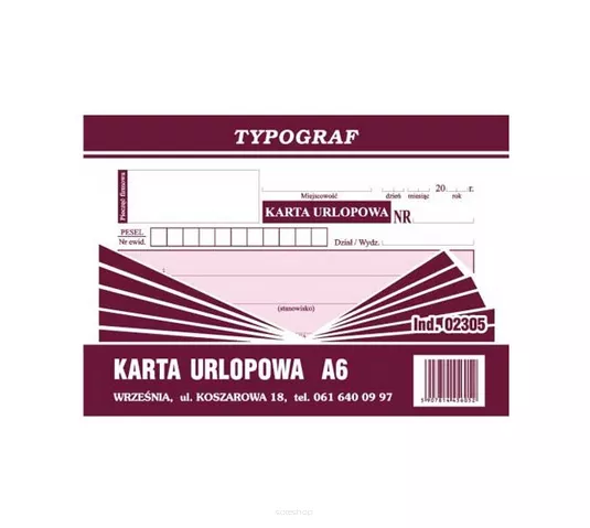 Karta Urlopowa A6 02305 Typograf