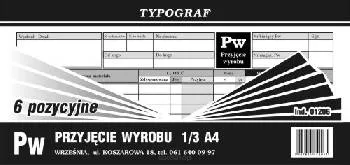 Pw Przyjęcie wyrobów 1/3 A4 / 6 pozycyjne Poziom samokop. Typograf