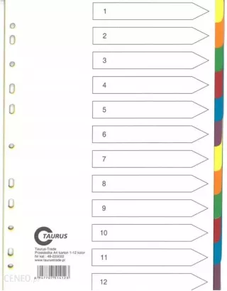 Przekładki A4 PP 1-12 Numeracja