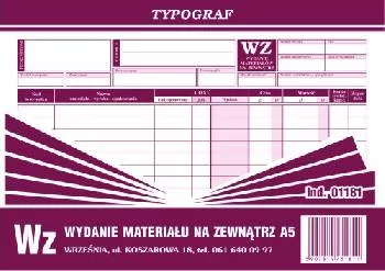 Wz Wydanie materiału na zewnątrz A5 Typograf