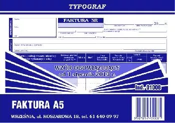 Faktura VAT A5 poziom samokop. Typograf