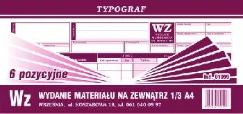 Wz Wydanie materiału na zewnątrz 1/3 A4 /6 pozycyjne Typograf