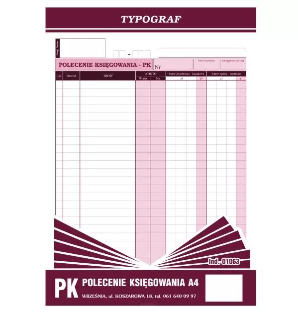 Polecenie Księgowania PK A4 Typograf 02010