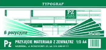 Pz Przyjęcie materiału z zewnątrz 1/3 A4 / 6 pozycyjne Typograf