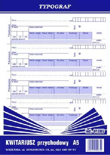 Kwitariusz przychodowy A5 samokop. Typograf