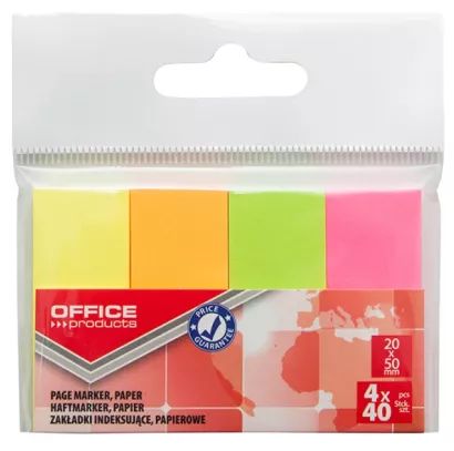 Zakładki Indeksujące Papierowe 20x50mm Office Products 4x40 Neon