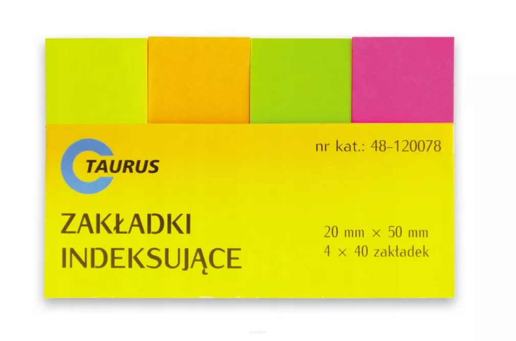 Zakładki Indeksujące Papierowe 20x50 mm 4x40 Taurus Neon